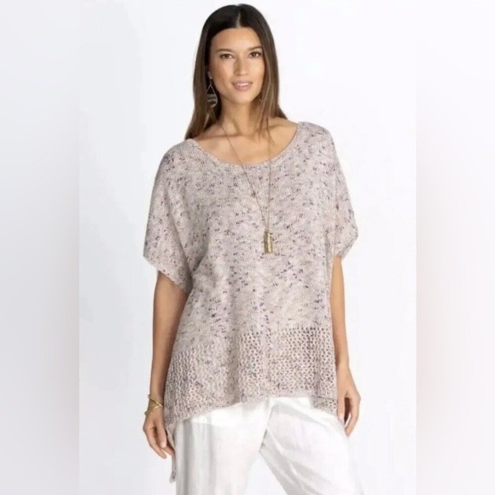 Johnny Was Confetti Knit Poncho Slouchy Sweater Tassels Flowy Beach Coastal OS